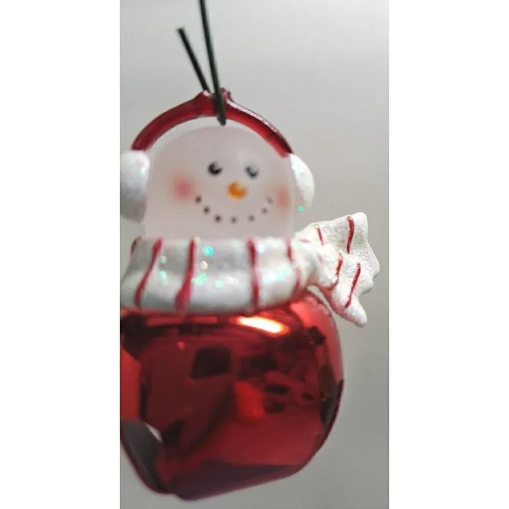Lot of 3 Jingle Bell Ornaments - Red Snowman, Green Leprechaun, Green Plain Bell